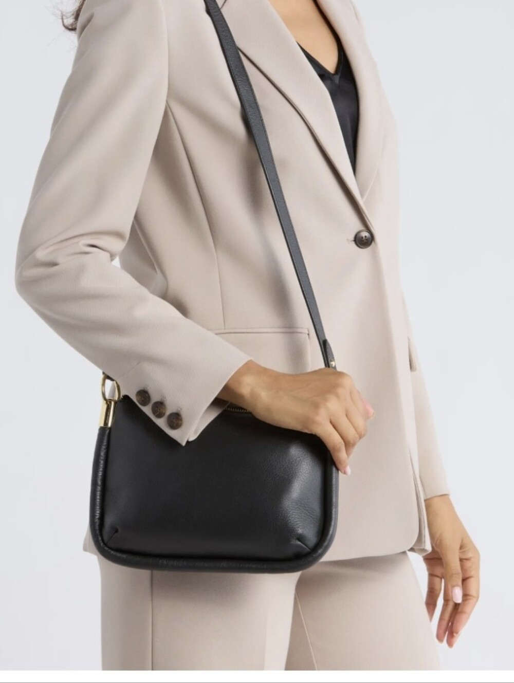 Classic Black Leather Vintage Crossbody Bag